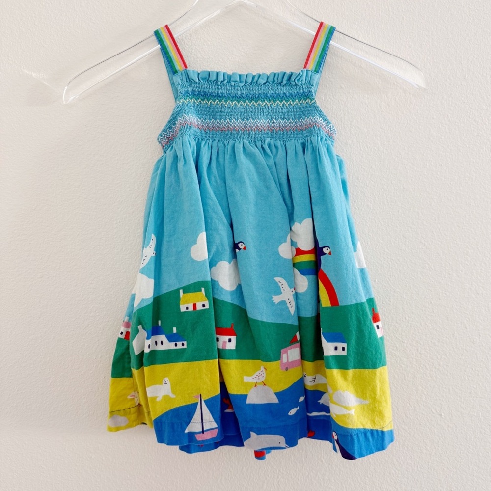 Mini Boden | Print Smocked Sundress in Multi Coastal Scene |  Size 2-3Y